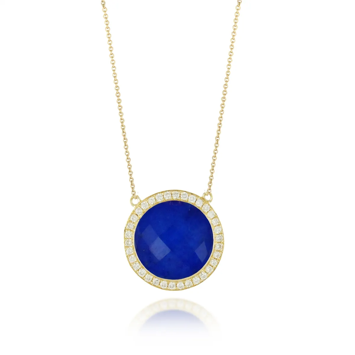 Doves 18K Yellow Gold Diamond Necklace with Clear Quartz over Lapis