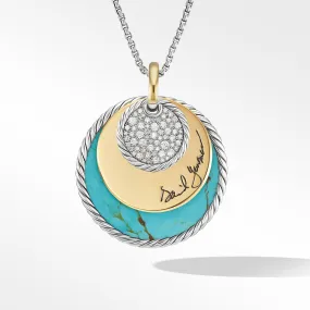 Eclipse Pendant Necklace with Turquoise Reversible to Green Onyx, 18K Yellow Gold and Pave Diamonds