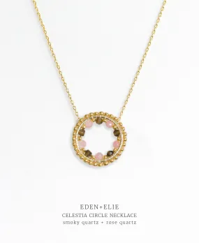 EDEN   ELIE Celestia Circle Necklace - Smoky Quartz   Rose Quartz