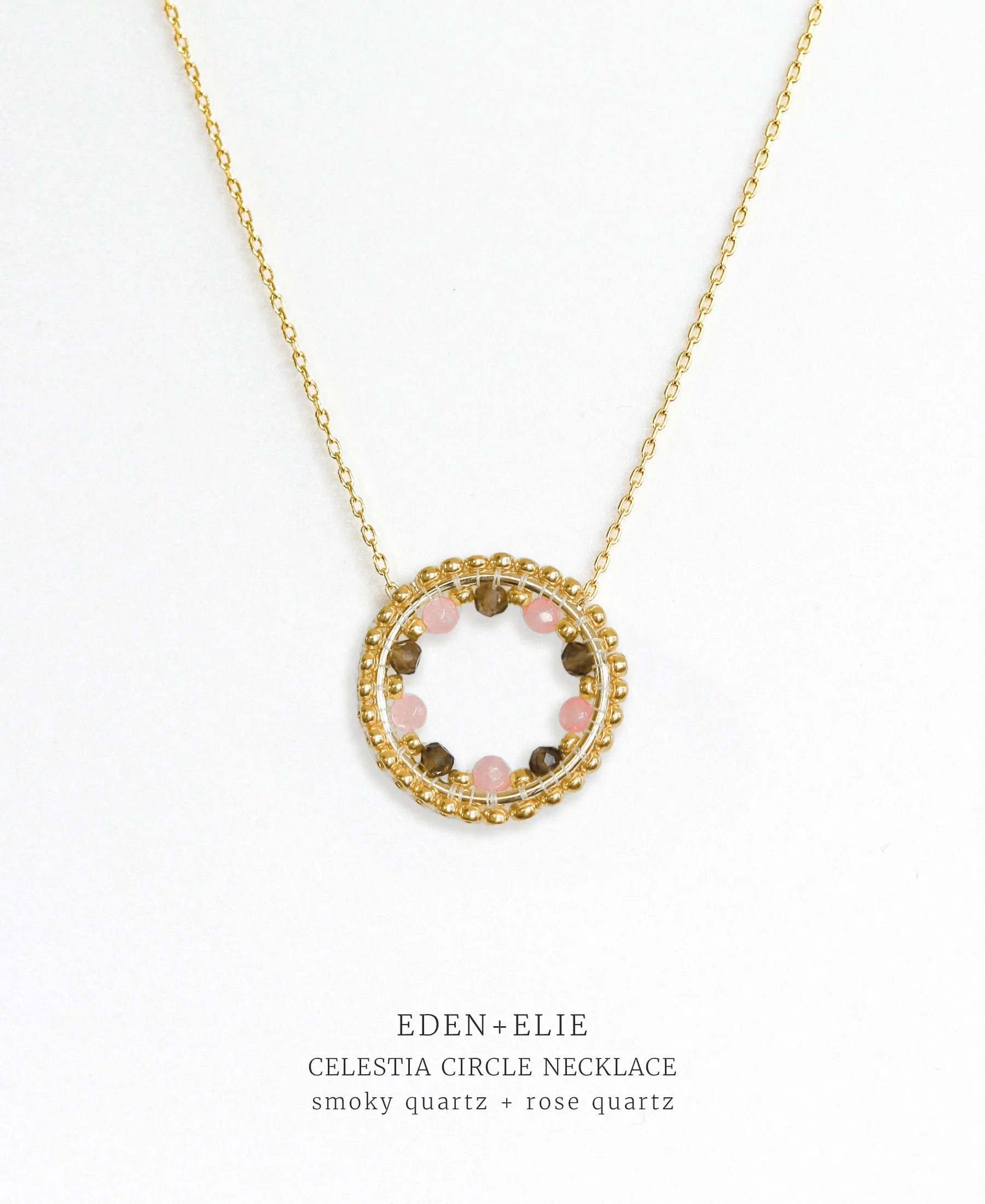 EDEN   ELIE Celestia Circle Necklace - Smoky Quartz   Rose Quartz