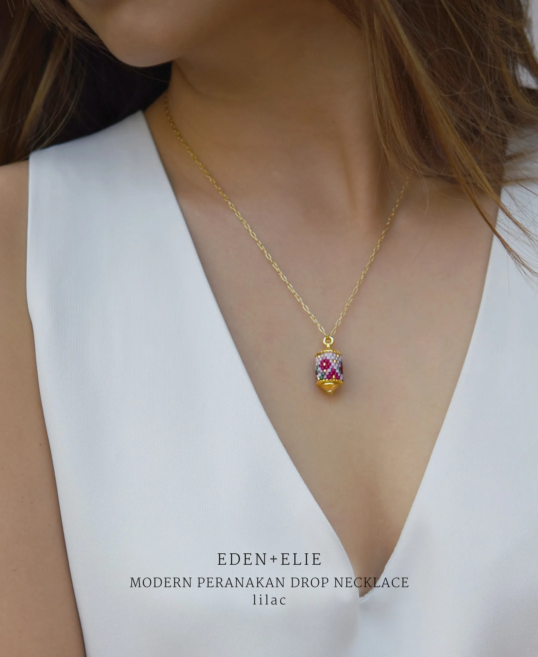 EDEN   ELIE Modern Peranakan drop pendant necklace - yellow