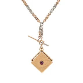 Edwardian 14kt & Platinum Checkerboard & Garnet Locket Necklace