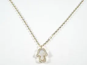 Elegant Dainty Hamsa Hand With Mother Of Pearl CZ Gold Tone Silver Necklace