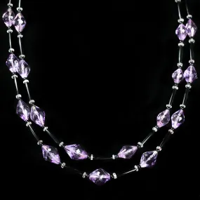 Estate 14K White Gold Amethyst, Onyx, and Quartz Necklace