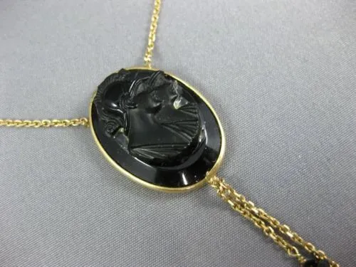 ESTATE LARGE AAA ONYX 14K YELLOW GOLD DOUBLE ROMAN SOLDIER LARIAT CAMEO NECKLACE