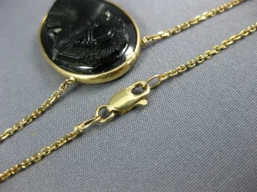 ESTATE LARGE AAA ONYX 14K YELLOW GOLD DOUBLE ROMAN SOLDIER LARIAT CAMEO NECKLACE