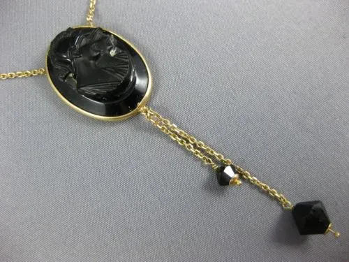 ESTATE LARGE AAA ONYX 14K YELLOW GOLD DOUBLE ROMAN SOLDIER LARIAT CAMEO NECKLACE