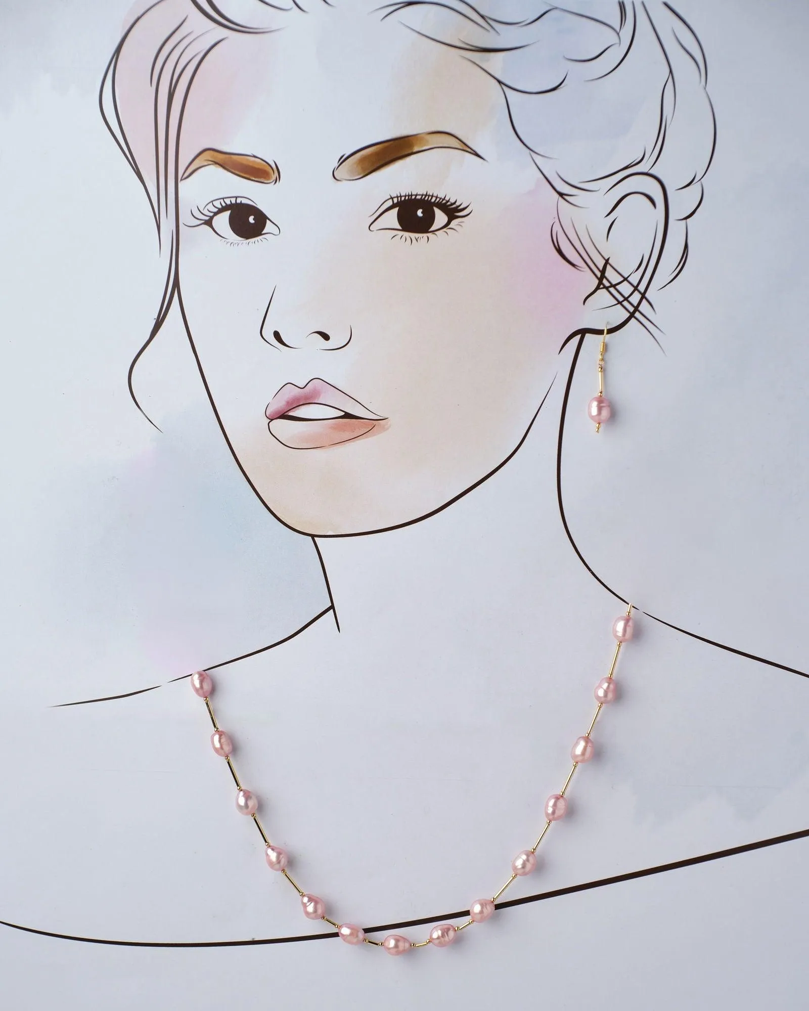 Fancy Pink Pearl Necklace Set