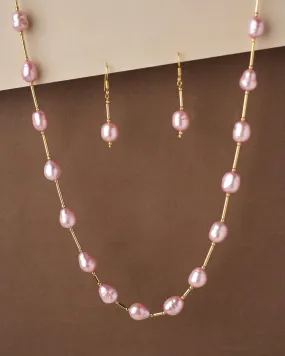 Fancy Pink Pearl Necklace Set