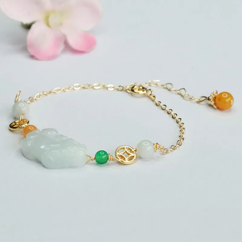 Fortune's Favor Sterling Silver Jade Bracelets with Pixiu Copper Cash