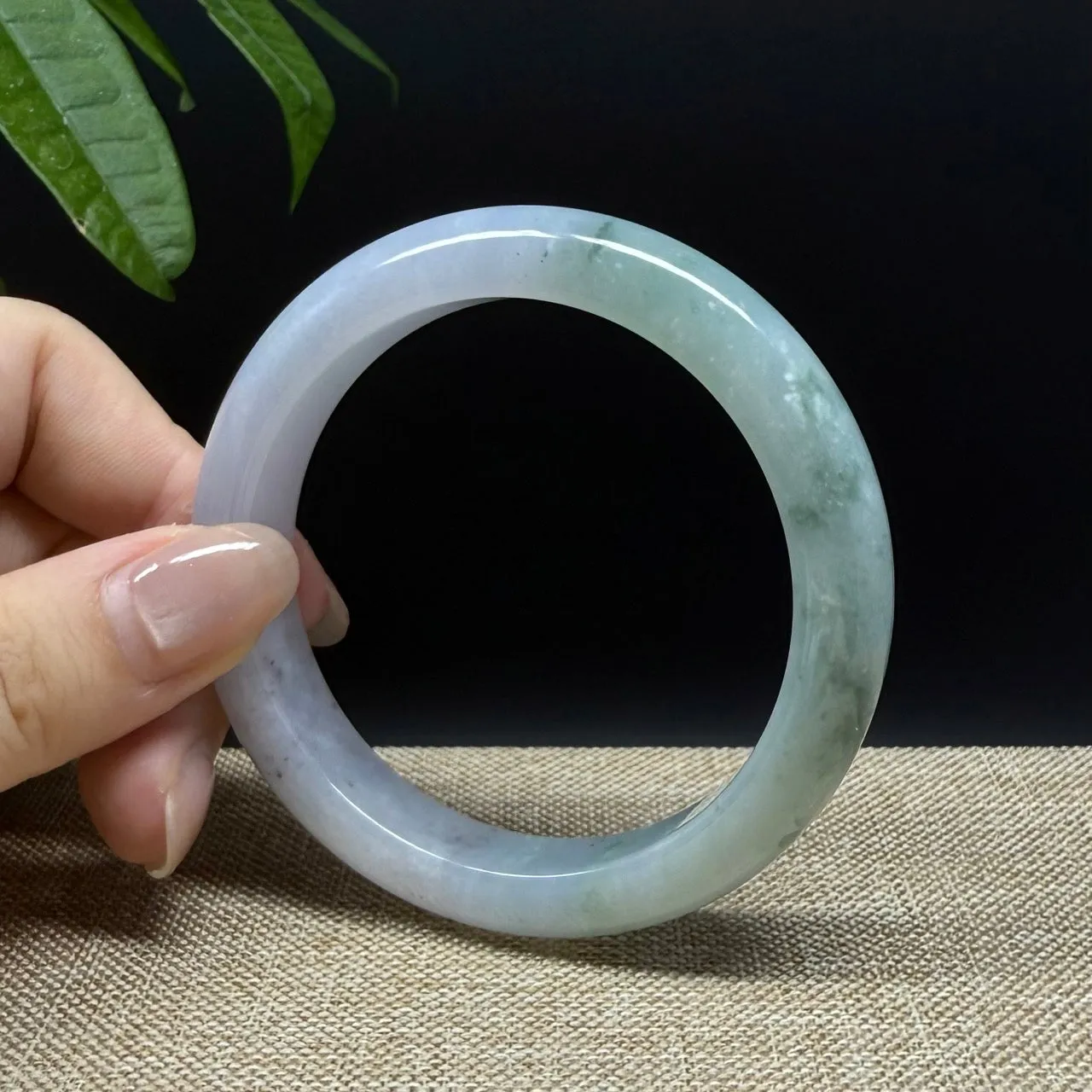 Genuine Burmese Lavender Green Jade Jadeite Bangle Bracelet ( 57.3mm )