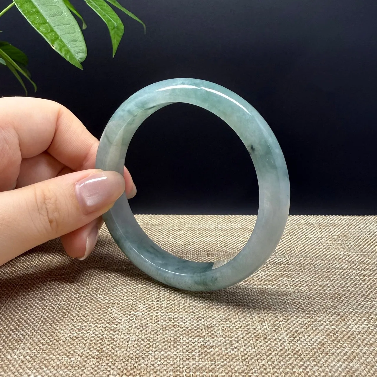 Genuine Burmese Oil Green Jade Jadeite Bangle Bracelet ( 57.6mm )