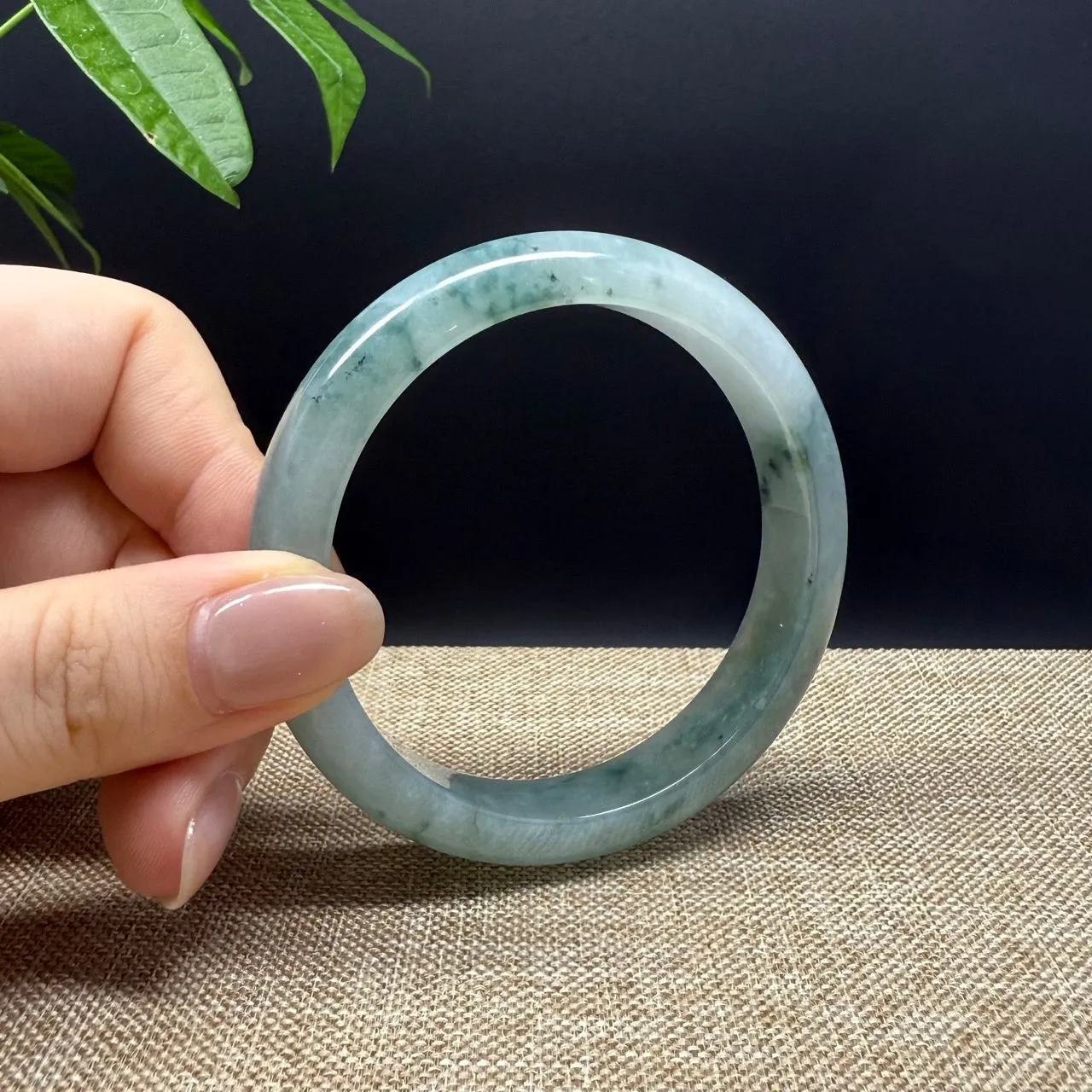 Genuine Burmese Oil Green Jade Jadeite Bangle Bracelet ( 57.6mm )