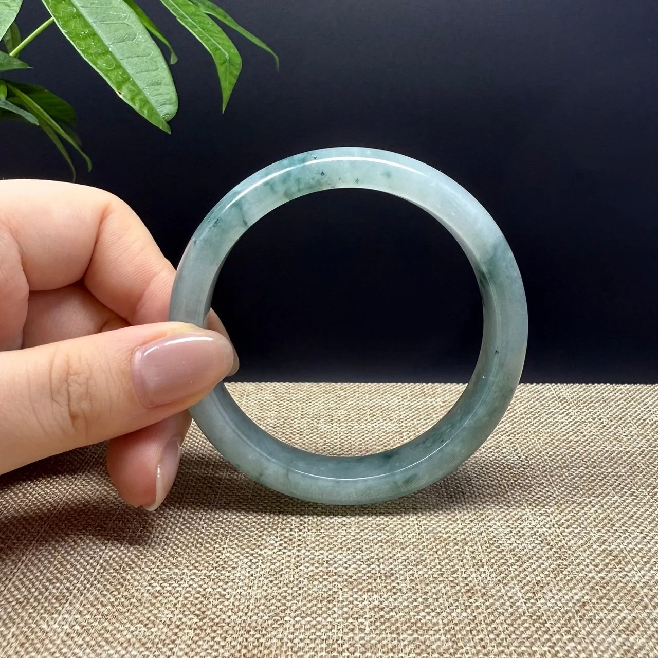 Genuine Burmese Oil Green Jade Jadeite Bangle Bracelet ( 57.6mm )