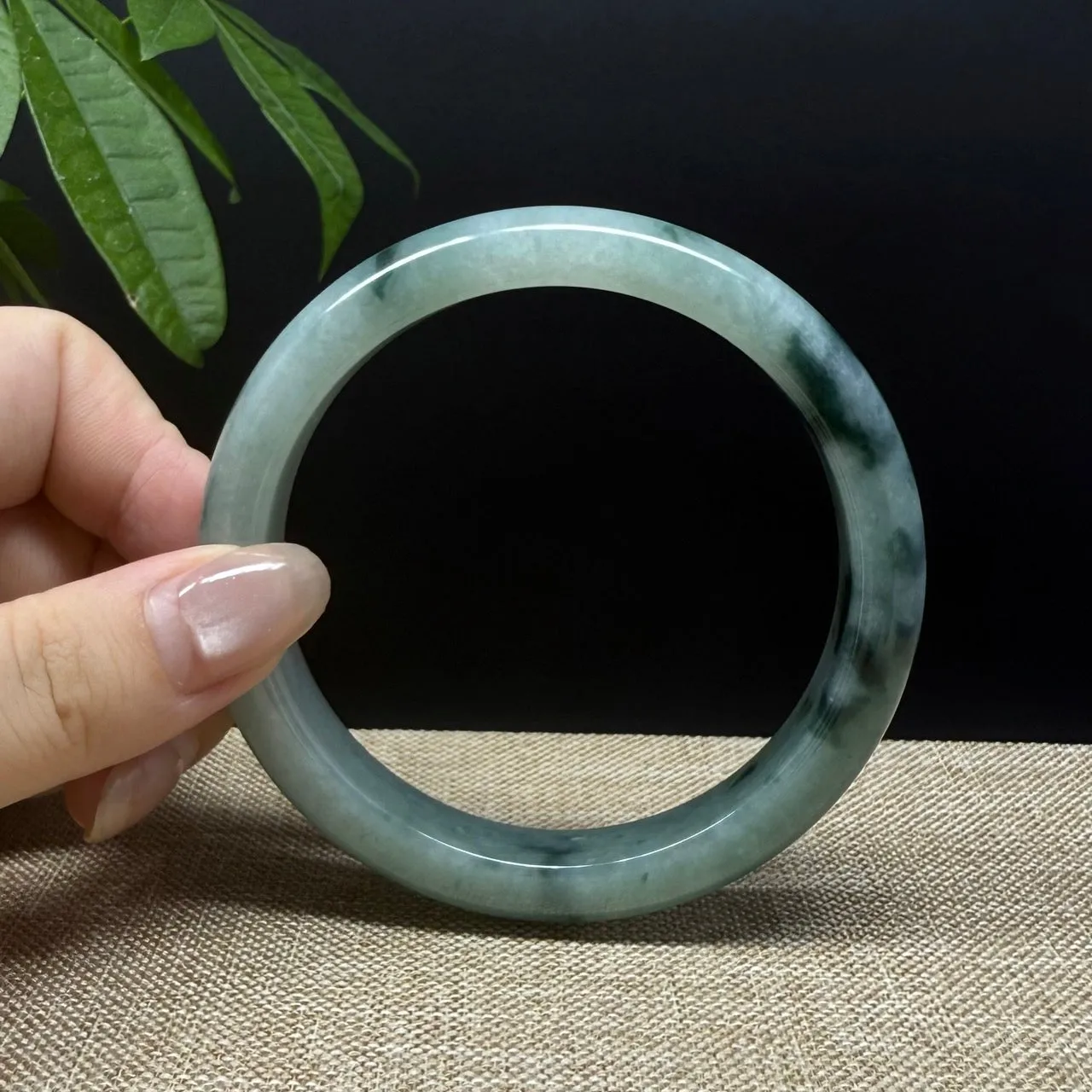 Genuine Burmese Oil Green Jade Jadeite Bangle Bracelet ( 63.3mm )