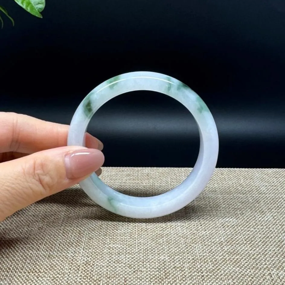 Genuine Burmese White Green Jade Jadeite Bangle Bracelet ( 56.5mm )