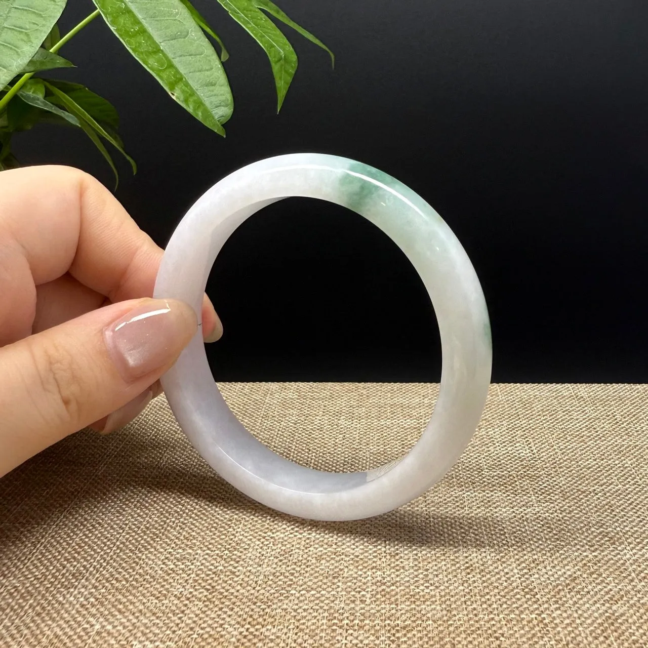 Genuine Burmese White Green Jade Jadeite Bangle Bracelet ( 57.3mm )