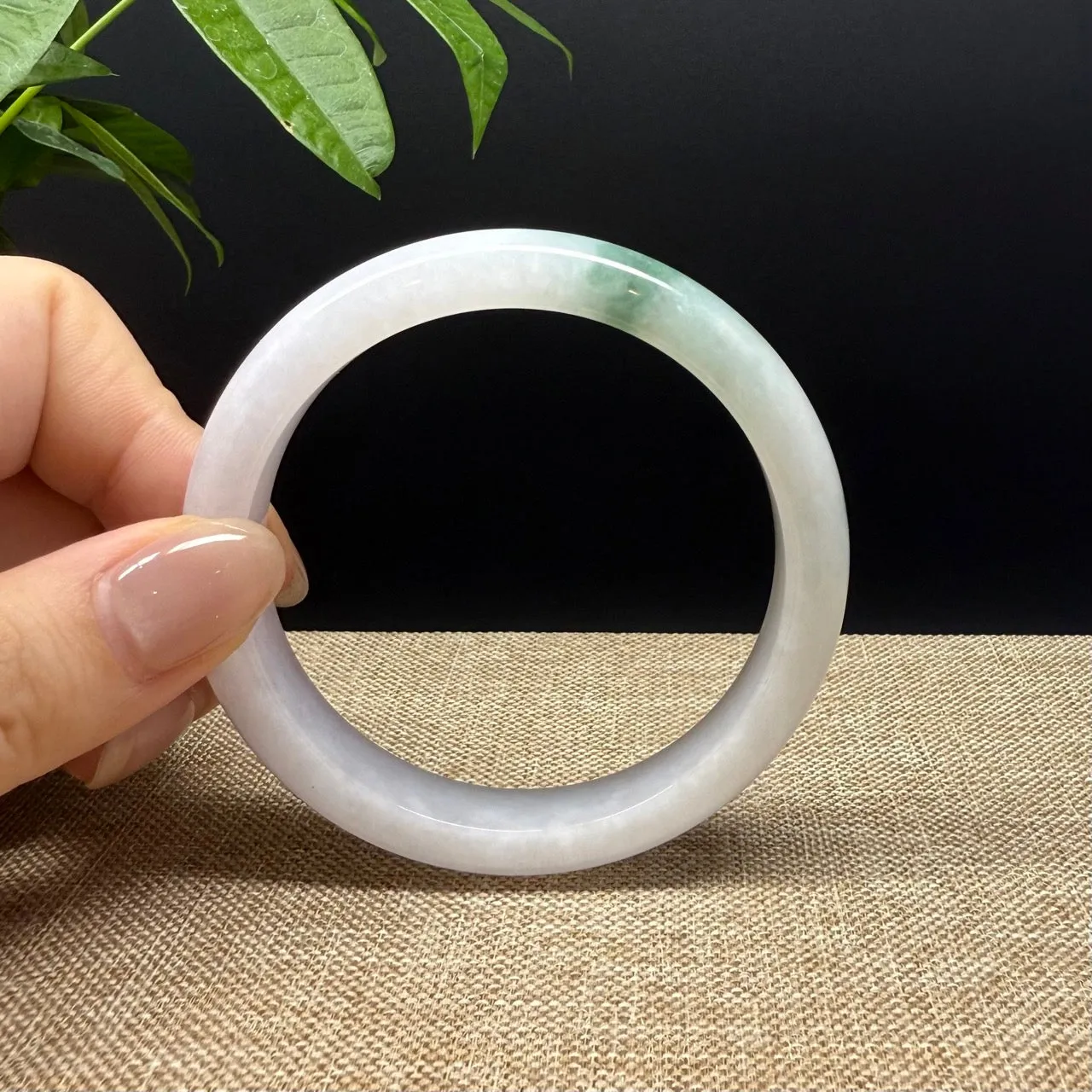 Genuine Burmese White Green Jade Jadeite Bangle Bracelet ( 57.3mm )