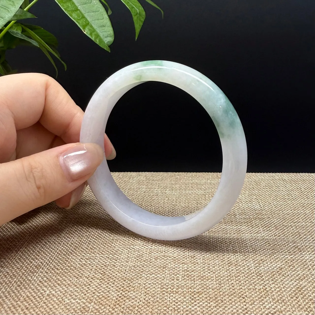 Genuine Burmese White Green Jade Jadeite Bangle Bracelet ( 57.3mm )