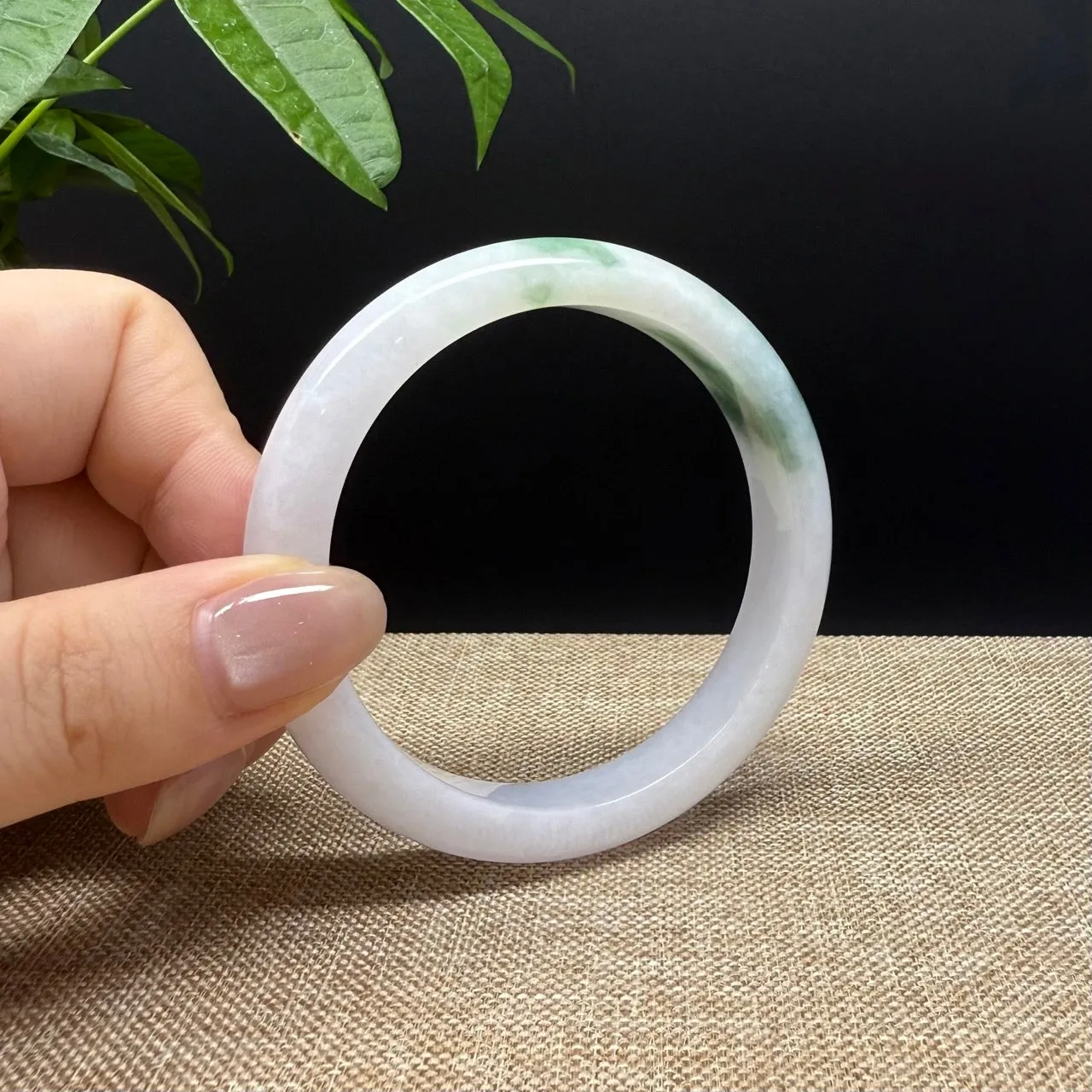 Genuine Burmese White Green Jade Jadeite Bangle Bracelet ( 57.3mm )