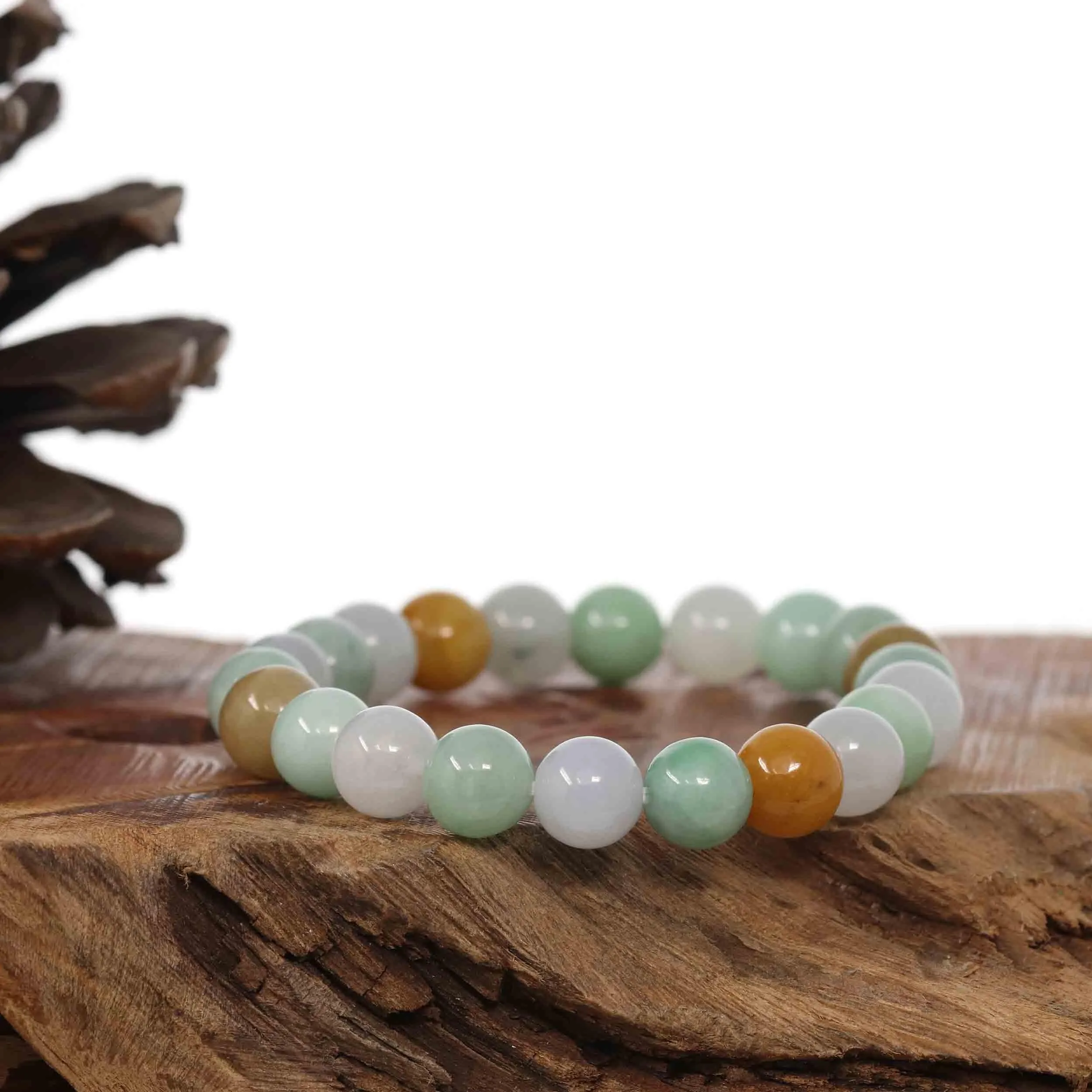 Genuine Jadeite Jade Round Multiple Colors Beads Bracelet ( 9 mm)