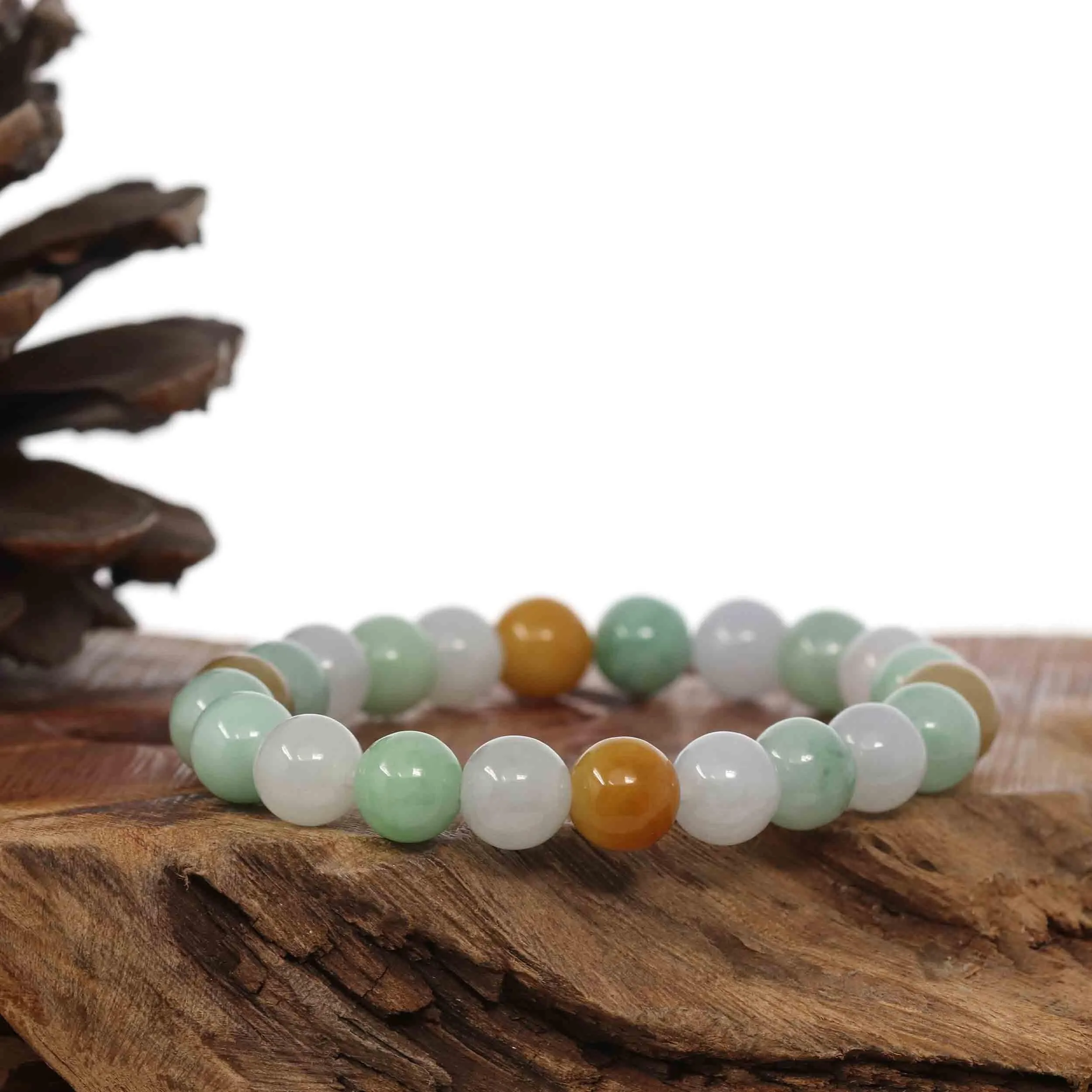 Genuine Jadeite Jade Round Multiple Colors Beads Bracelet ( 9 mm)