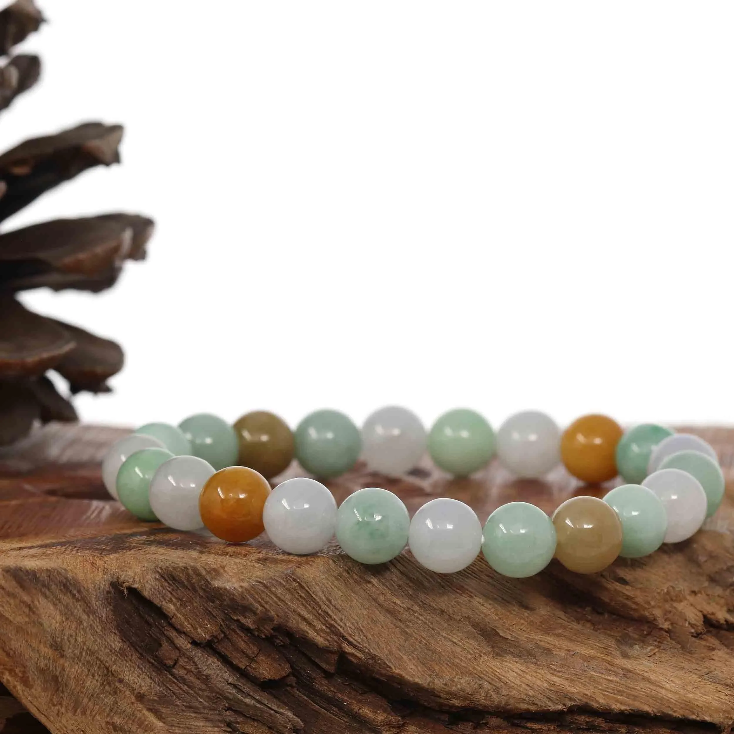 Genuine Jadeite Jade Round Multiple Colors Beads Bracelet ( 9 mm)