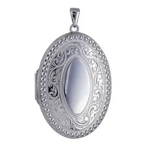 Genuine Sterling Silver 925 Engraved Border Oval Locket