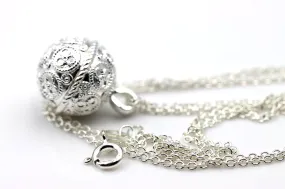 Genuine Sterling Silver Lace Pattern Ball Memorial Pendant with Screw Opening Bail   Necklace