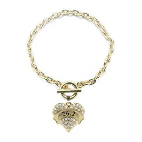 Gold 26.2 Runner Pave Heart Charm Toggle Bracelet