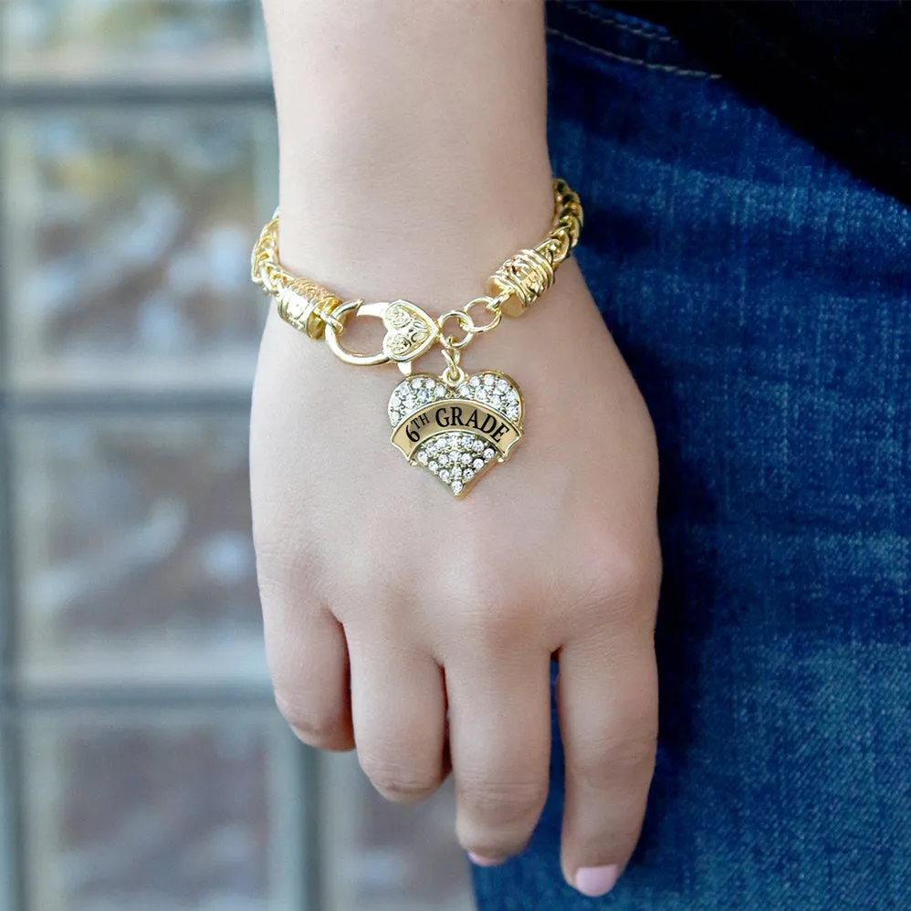 Gold 6th Grade Pave Heart Charm Braided Bracelet