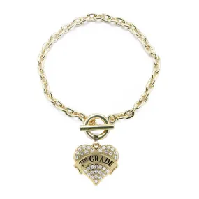 Gold 7th Grade Pave Heart Charm Toggle Bracelet