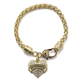 Gold 911 Dispatch Pave Heart Charm Braided Bracelet