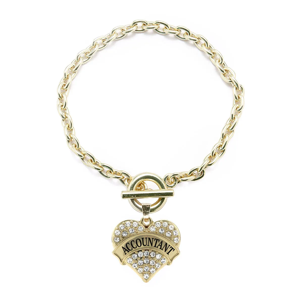 Gold Accountant Pave Heart Charm Toggle Bracelet