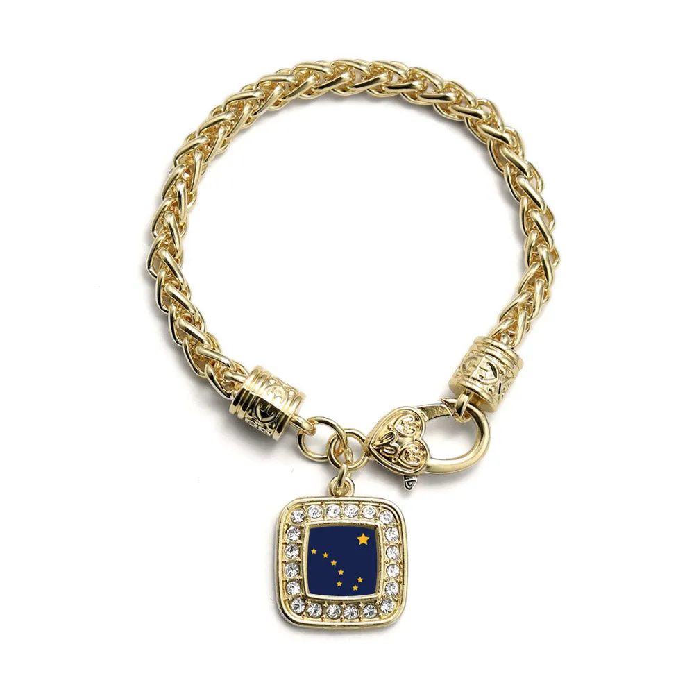 Gold Alaska Flag Square Charm Braided Bracelet