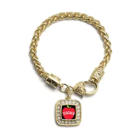 Gold Apples Are For Teachers Square Charm Braided Bracelet