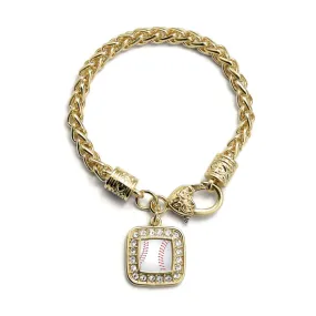 Gold Baseball Square Charm Braided Bracelet