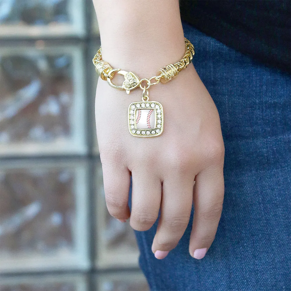 Gold Baseball Square Charm Braided Bracelet