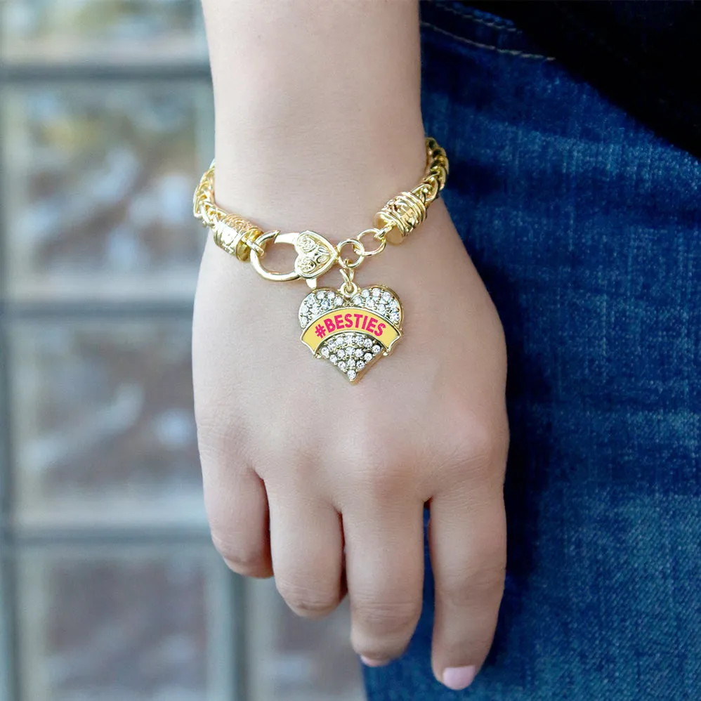 Gold #BESTIES Yellow Candy Pave Heart Charm Braided Bracelet