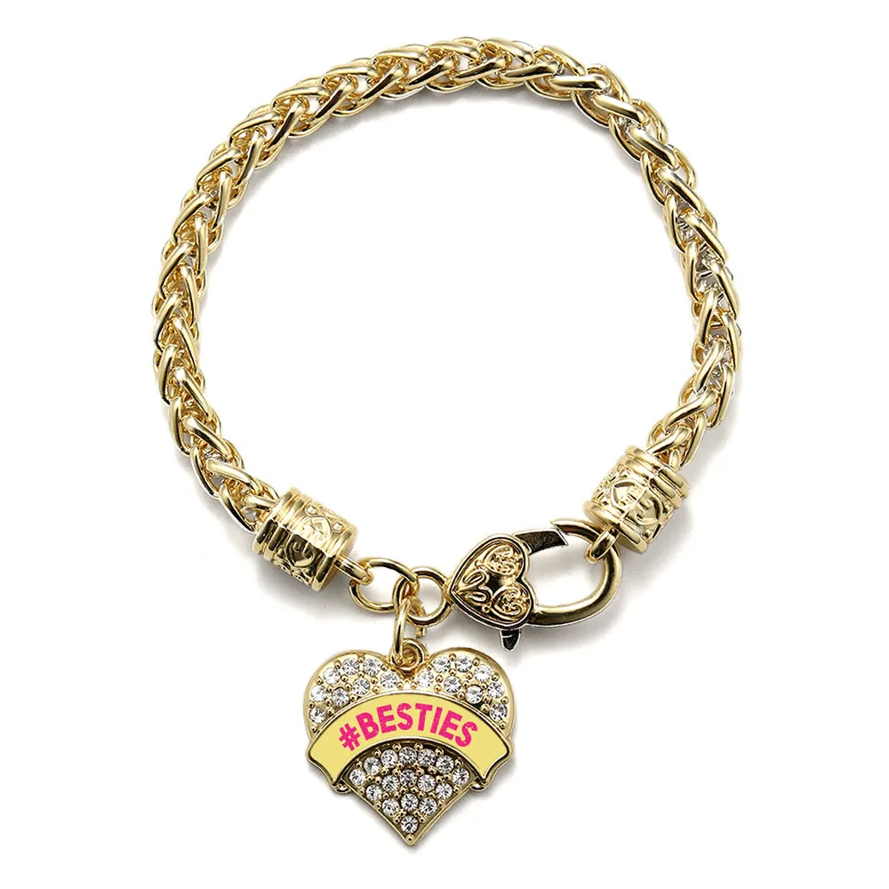 Gold #BESTIES Yellow Candy Pave Heart Charm Braided Bracelet