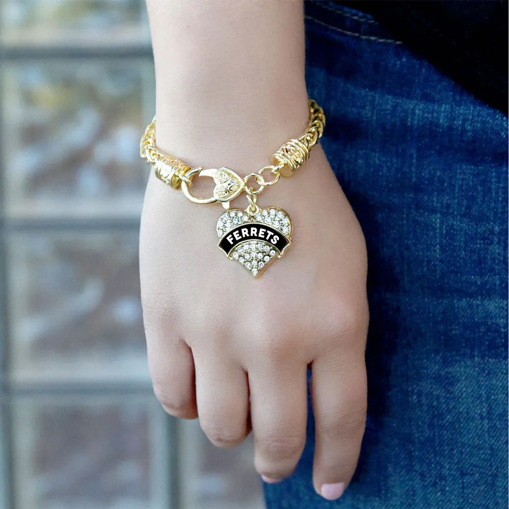 Gold Black and White Ferrets Pave Heart Charm Braided Bracelet