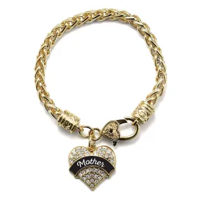 Gold Black and White Mother Pave Heart Charm Braided Bracelet