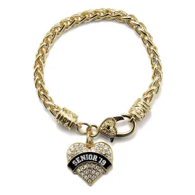 Gold Black and White Senior 2019 Pave Heart Charm Braided Bracelet