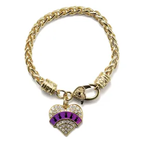 Gold Black Cats Pave Heart Charm Braided Bracelet