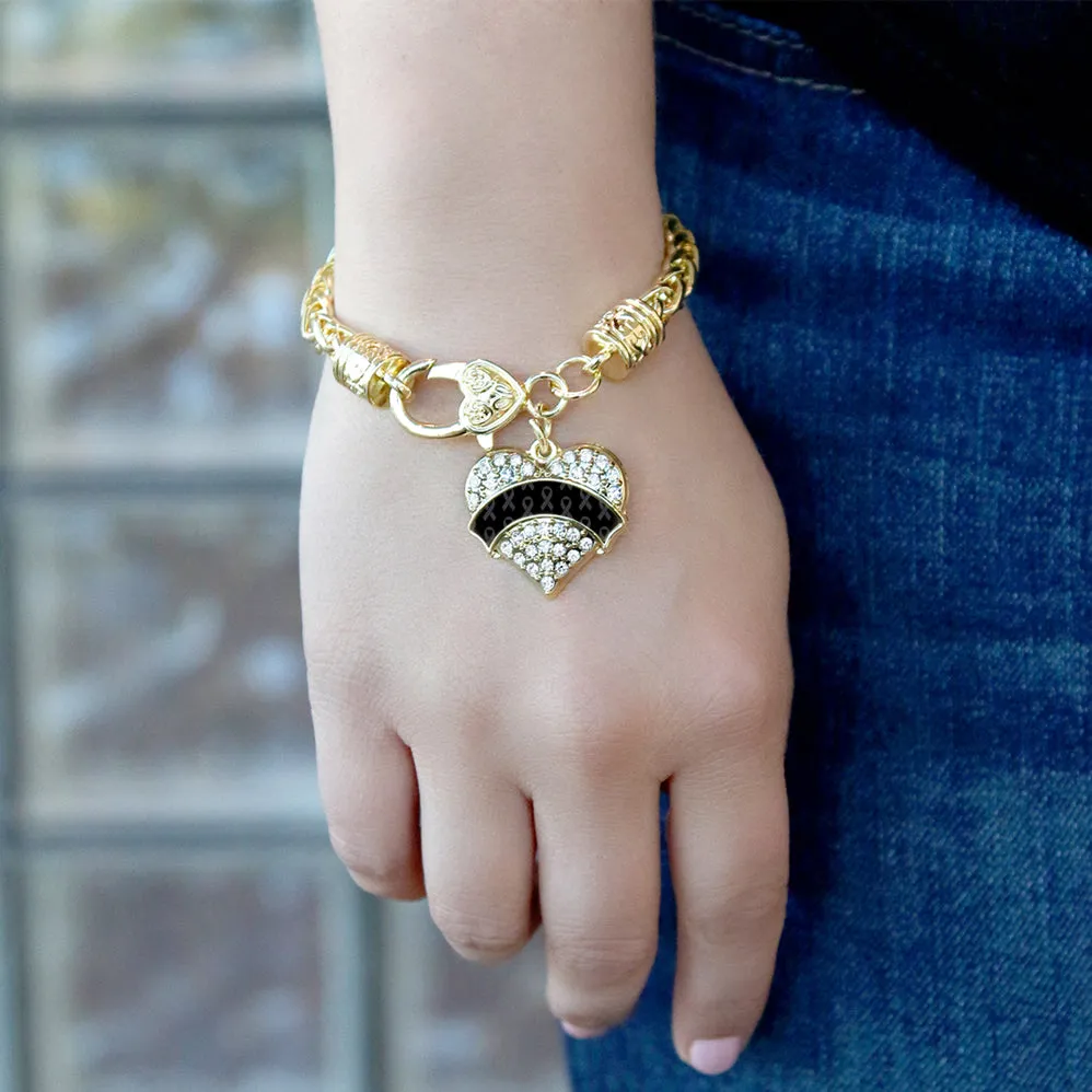 Gold Black Ribbon Support Pave Heart Charm Braided Bracelet