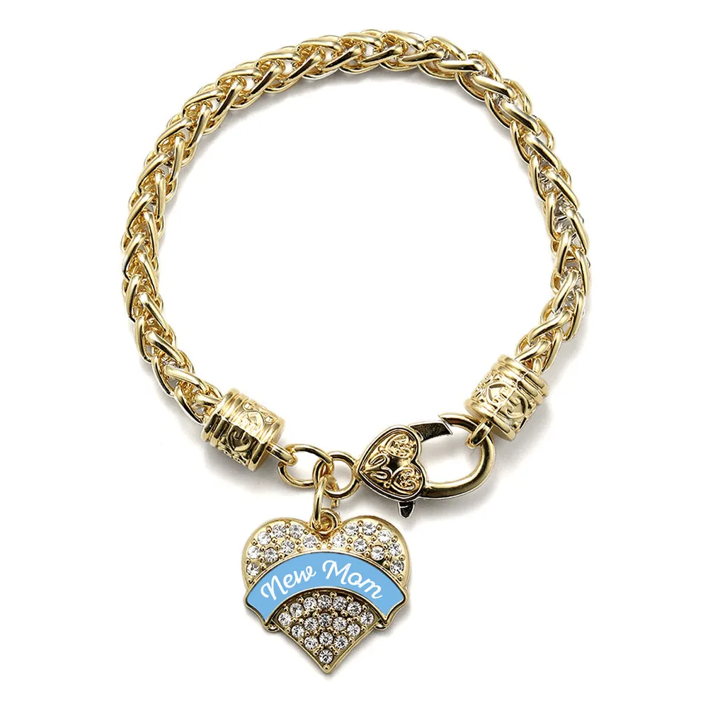 Gold Blue New Mom Pave Heart Charm Braided Bracelet