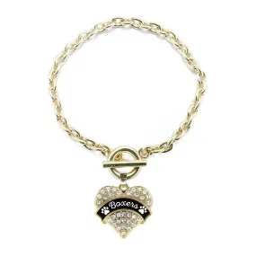 Gold Boxers - Paw Prints Pave Heart Charm Toggle Bracelet