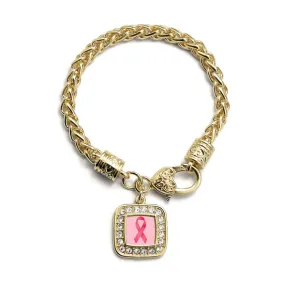 Gold Breast Cancer Square Charm Braided Bracelet