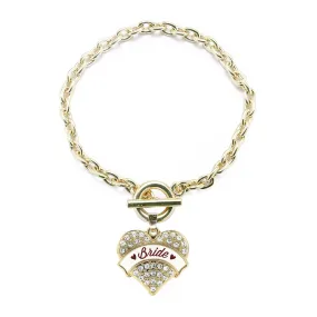 Gold Burgundy Bride Pave Heart Charm Toggle Bracelet