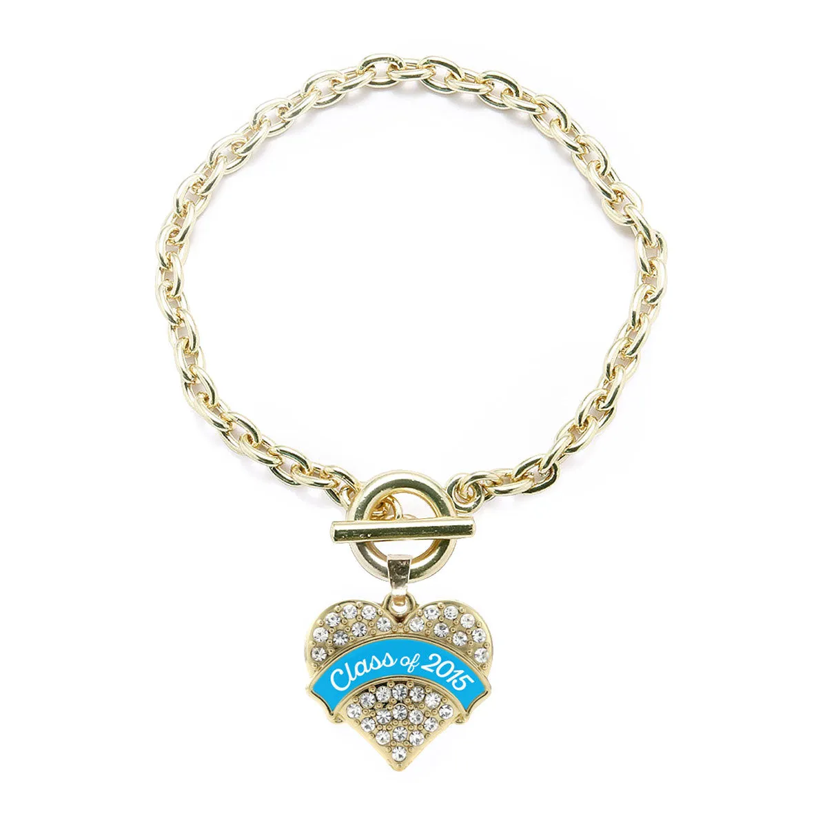 Gold Class of 2015 - Blue Pave Heart Charm Toggle Bracelet